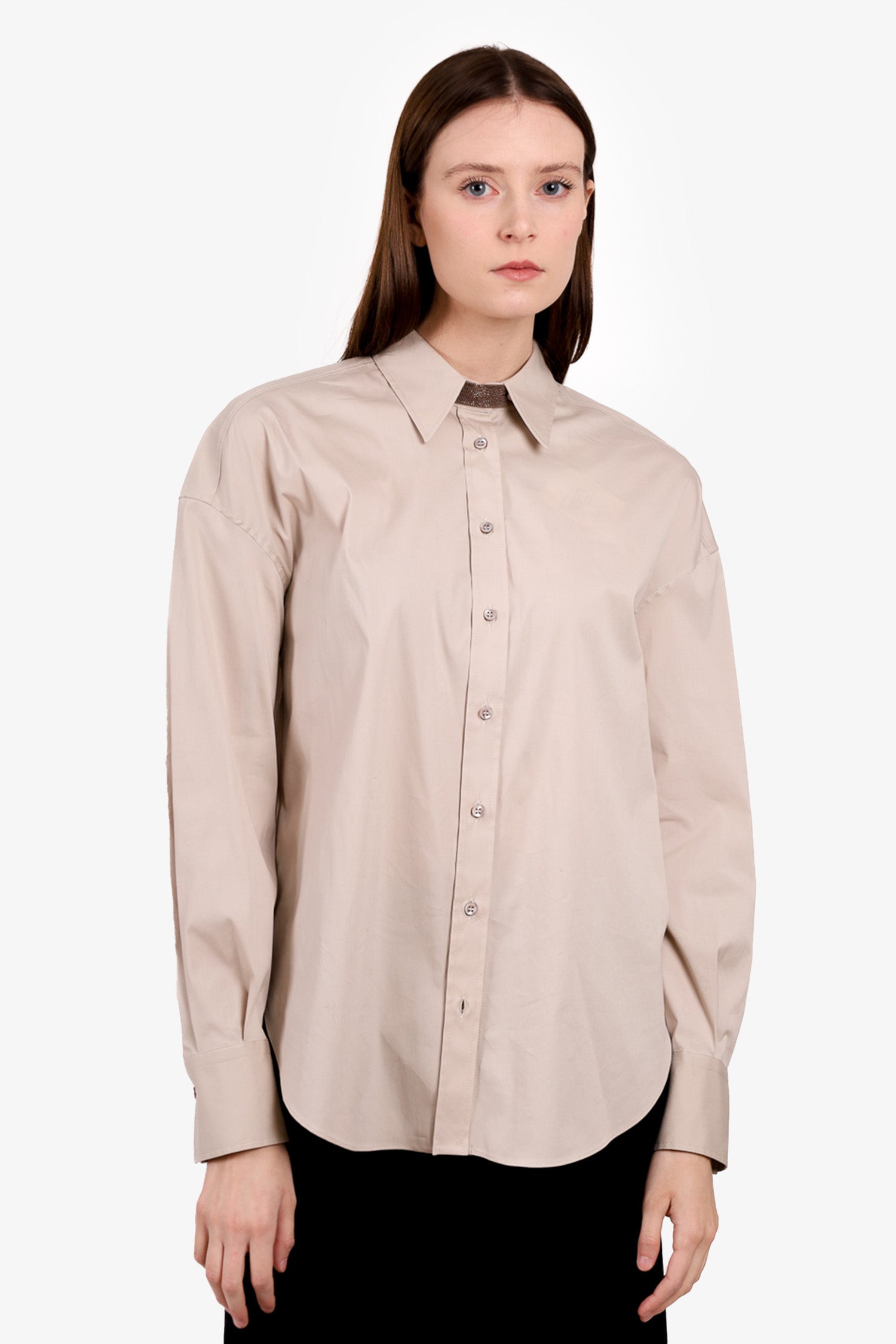 image of Brunello Cucinelli Beige Beaded Button Down Shirt Size M