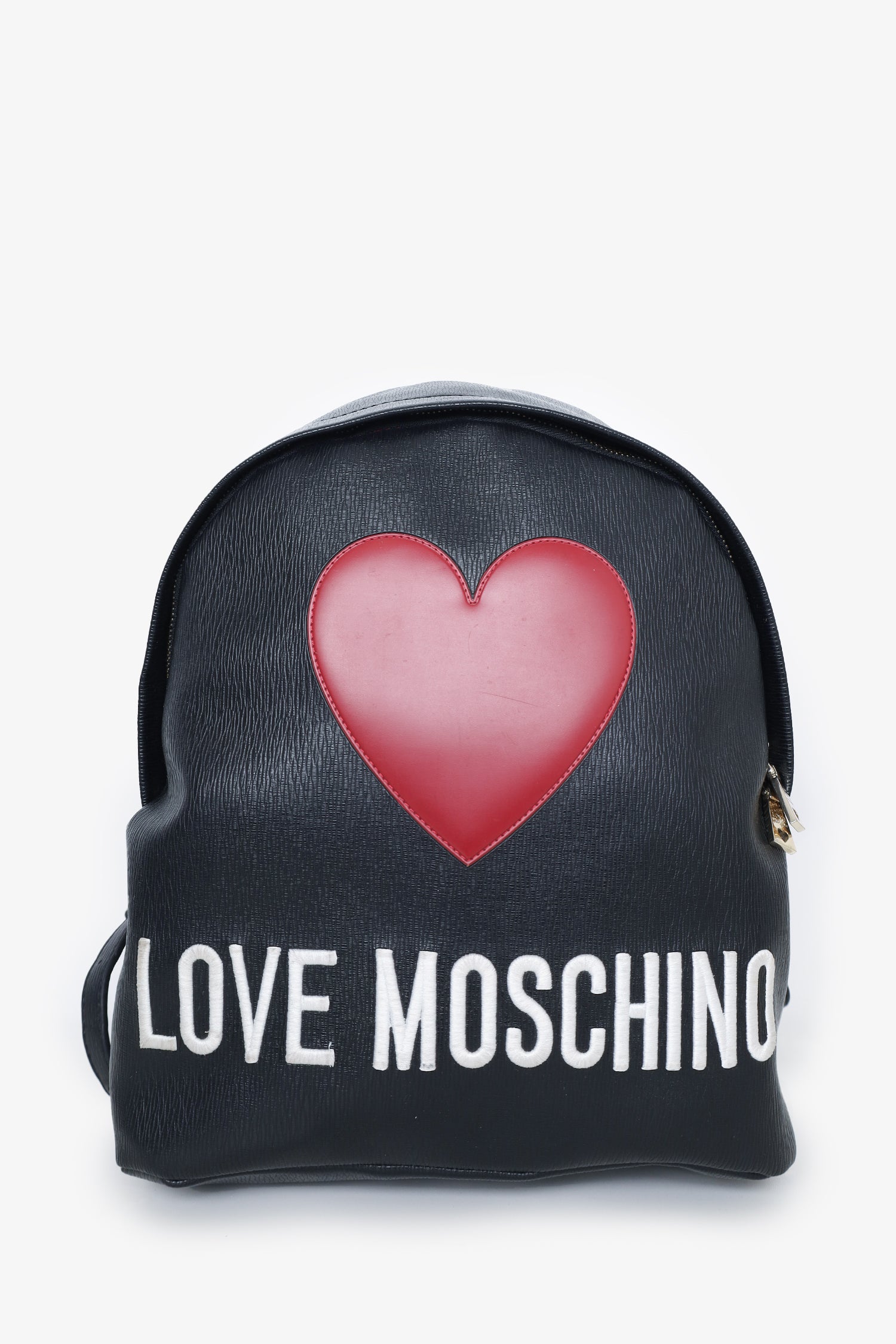 Image of Love Moschino Black Leather Red Heart Backpack