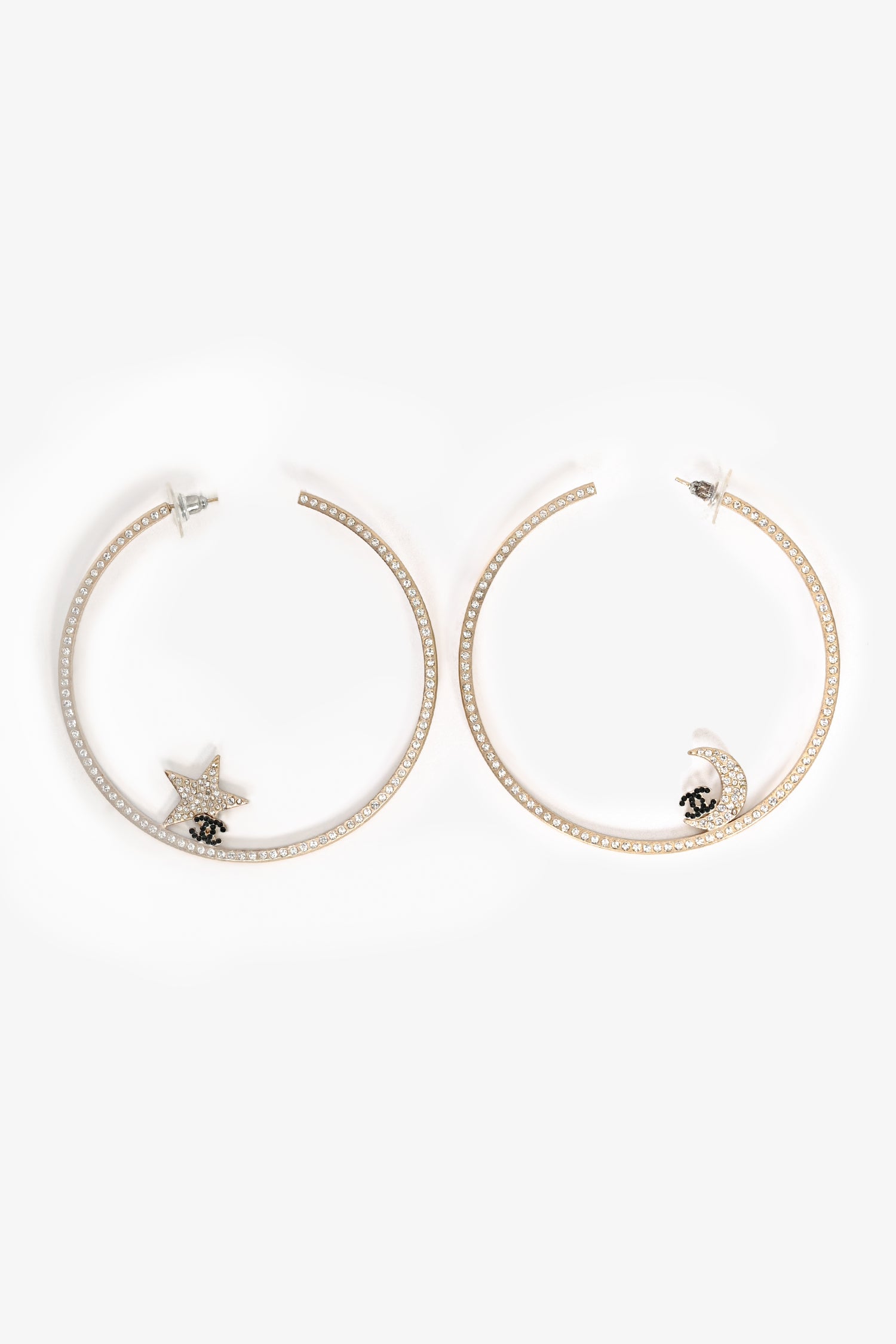 Image of Pre-Loved Chanel™ 2008 Gold-Tone Crystal CC Moon Hoops