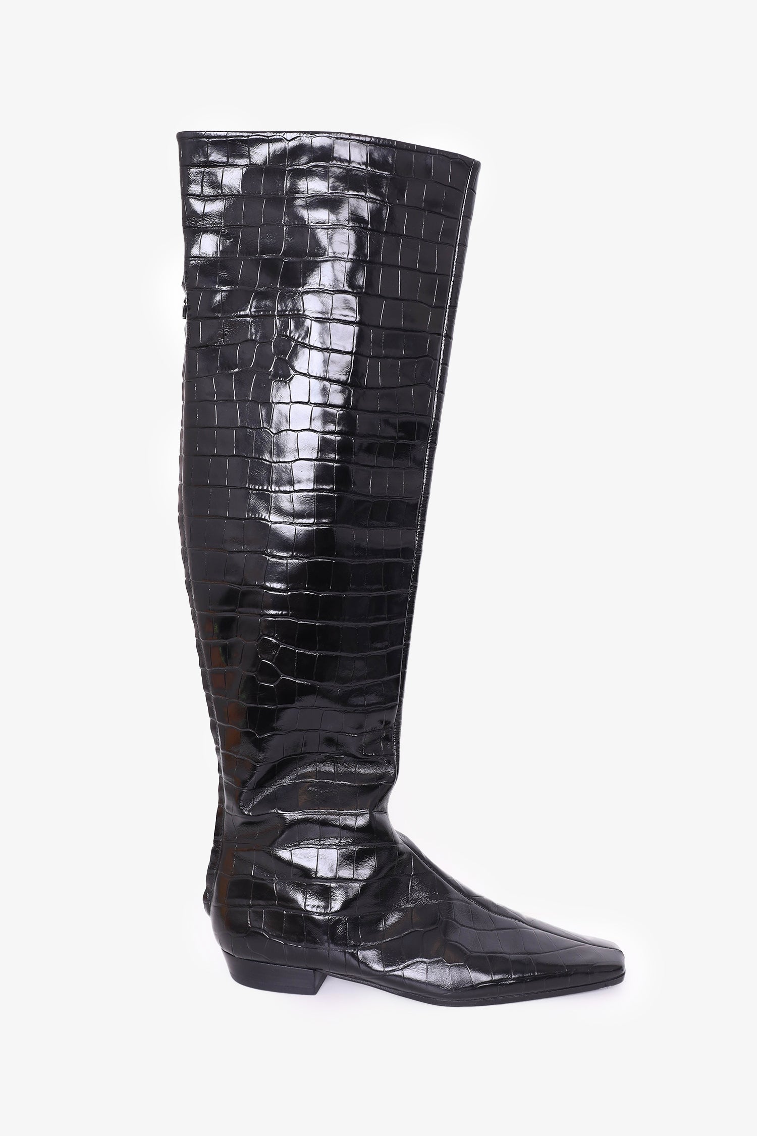 image of Toteme Black Croc-Embossed Calfskin Boots Size 40