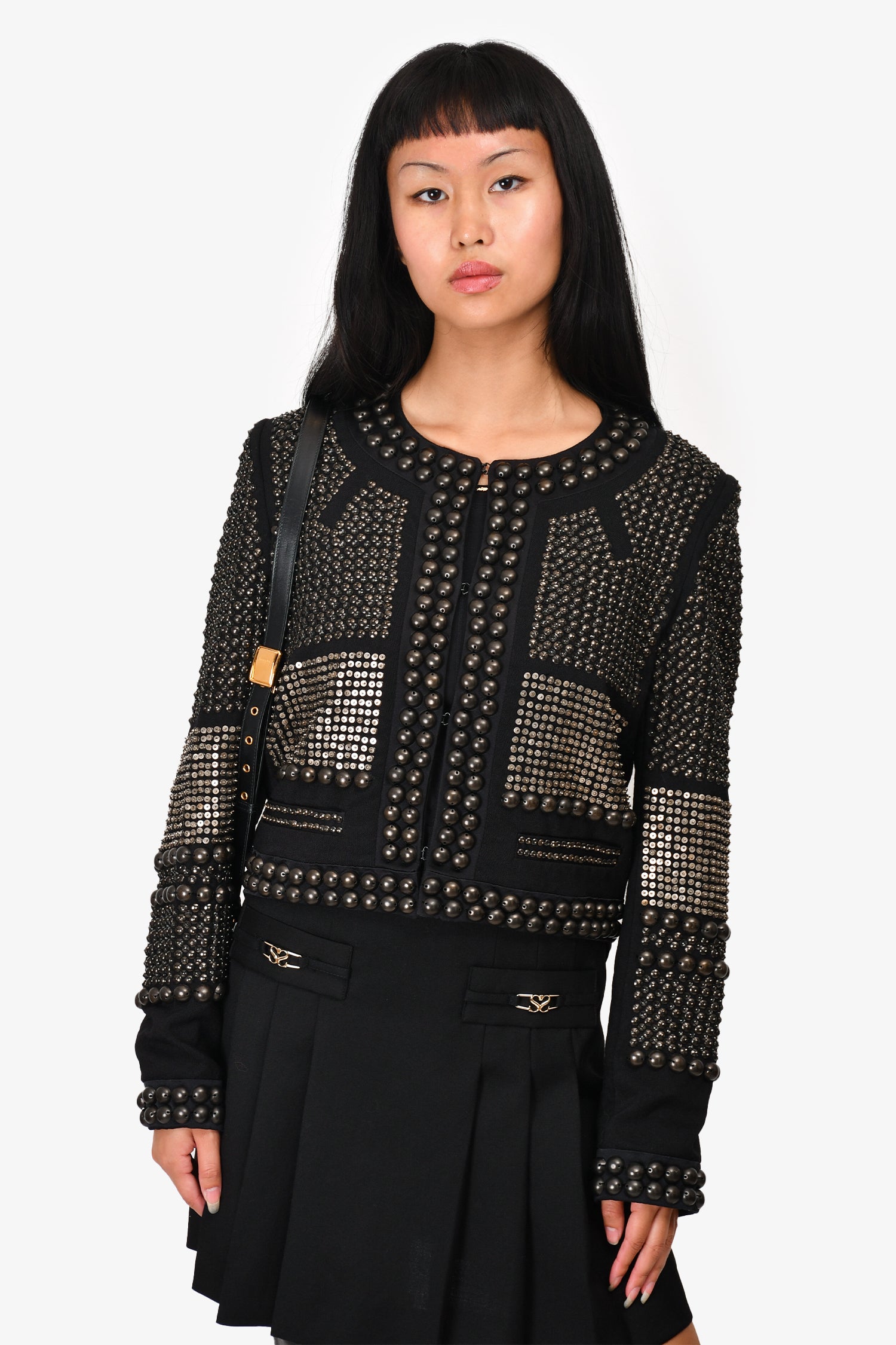 image of Isabel Marant Black Wool Studded 'Jayna' Evening Jacket Size 36