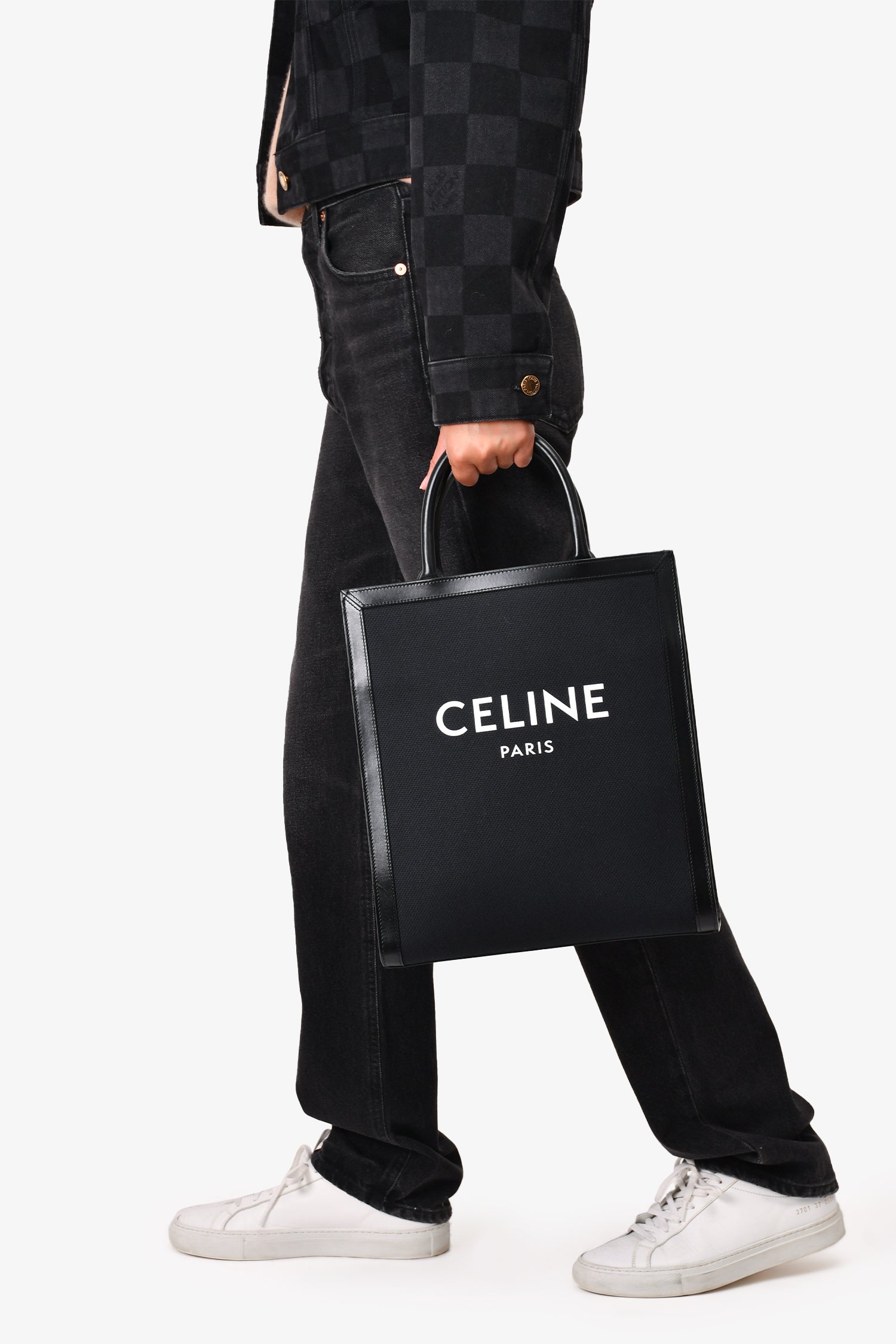 image of Celine Black Canvas/Leather Vertical Cabas Tote with Strap