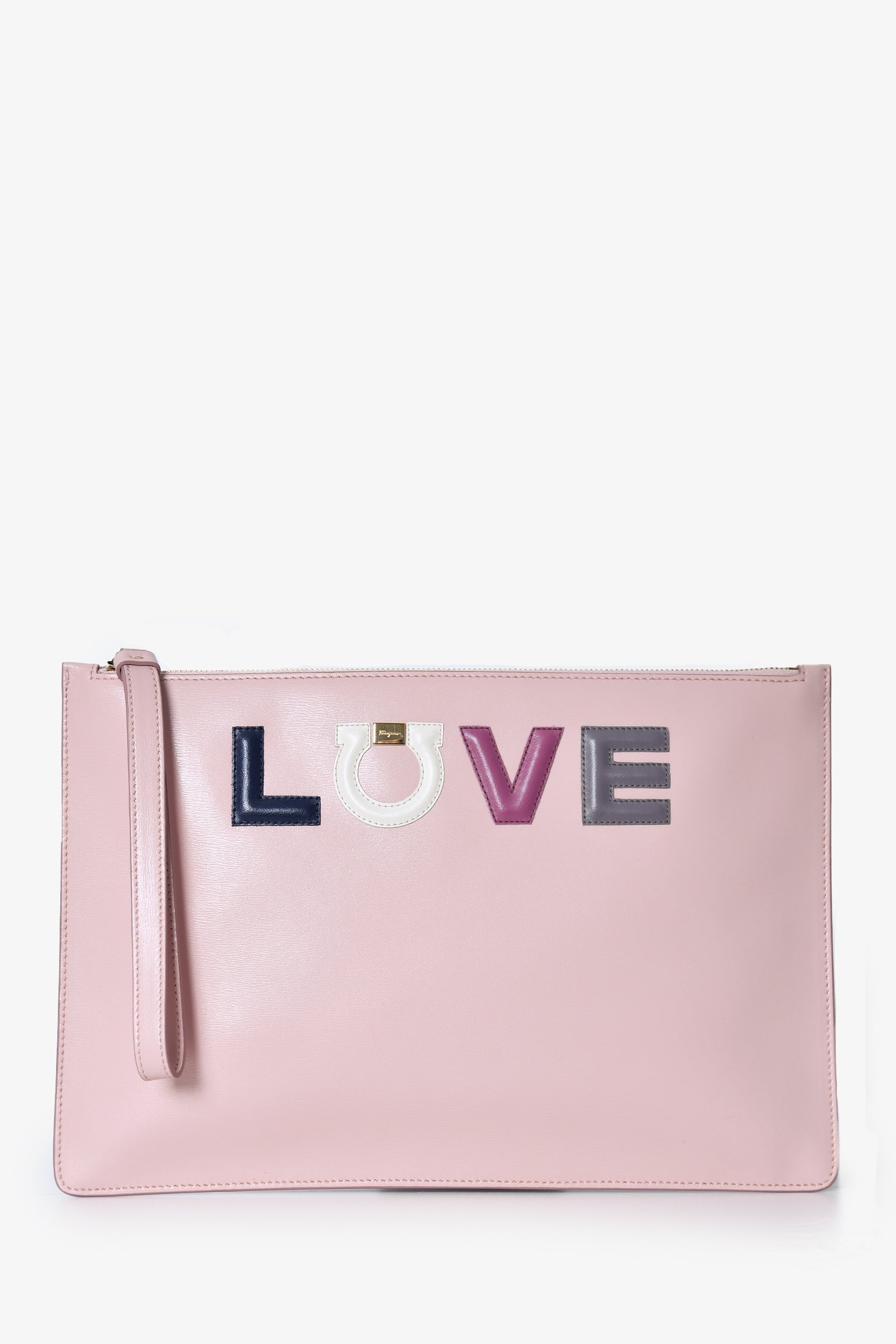 Image of Salvatore Ferragamo Pink Leather 'Love' Pouch