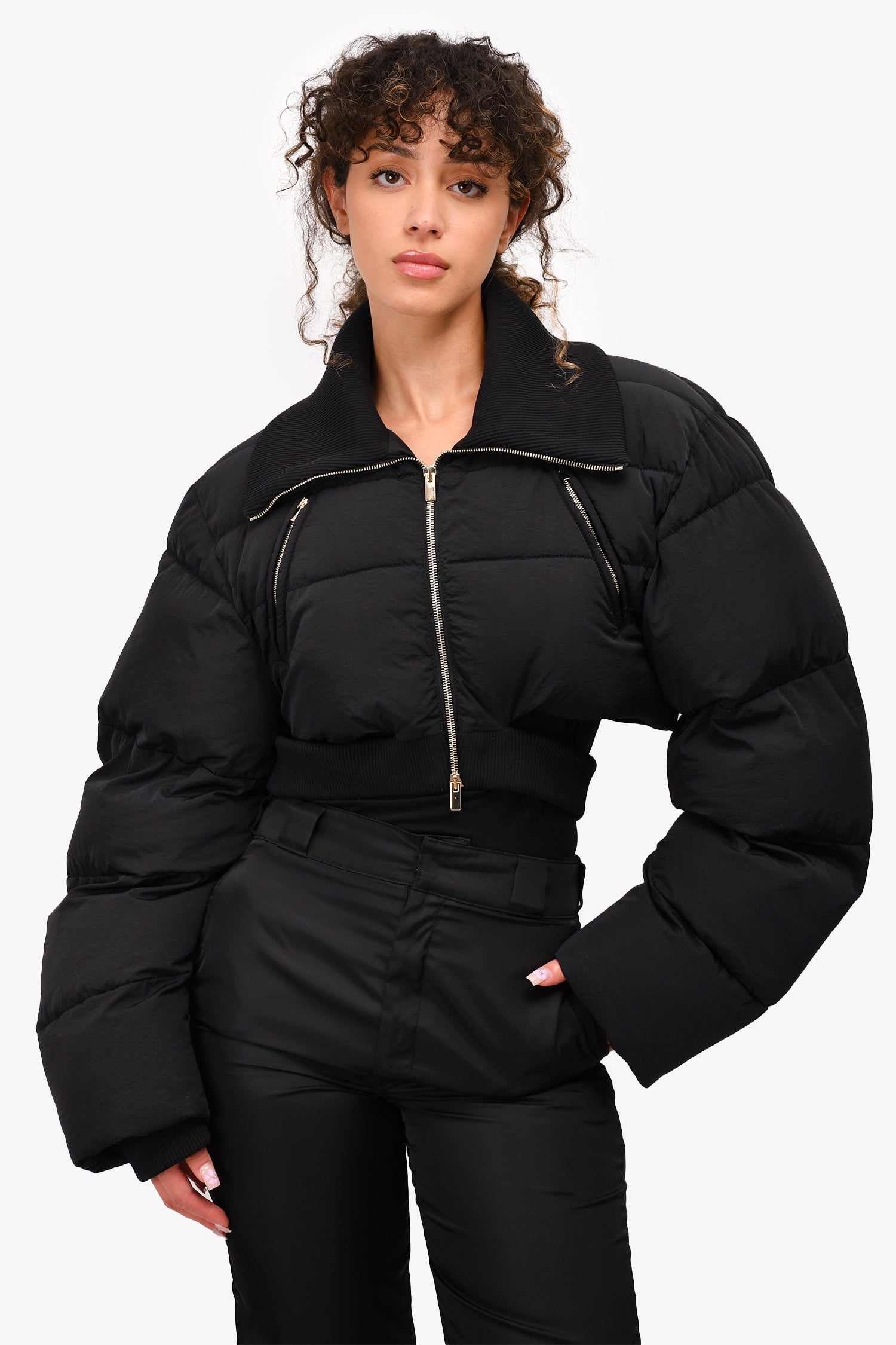 image of Jacquemus 'La Montagne' Black Cut-Out Detail Cropped Down Jacket Size 40