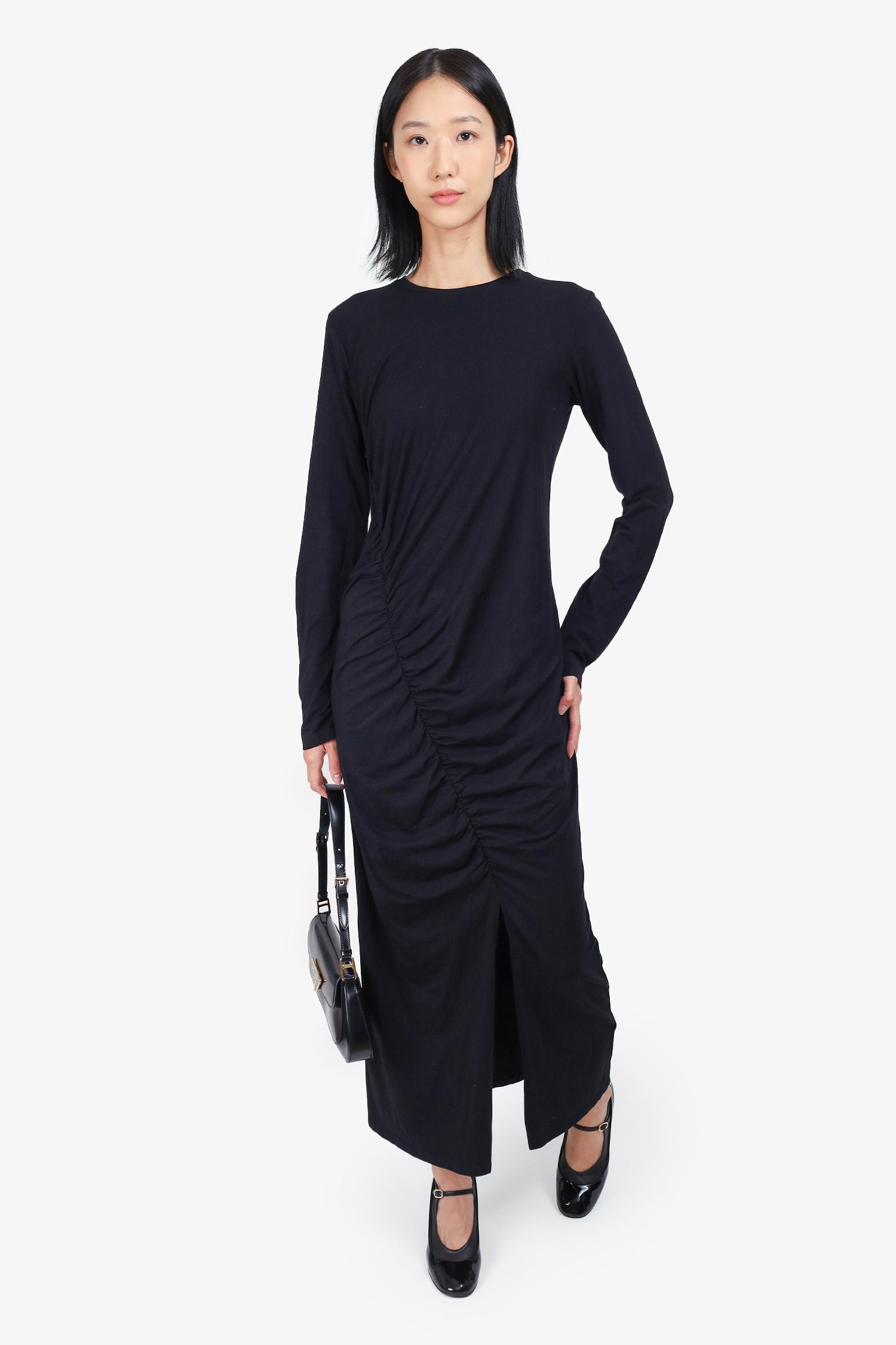 Image of Another Tomorrow Black Ruched Long Sleeve Dress Size L