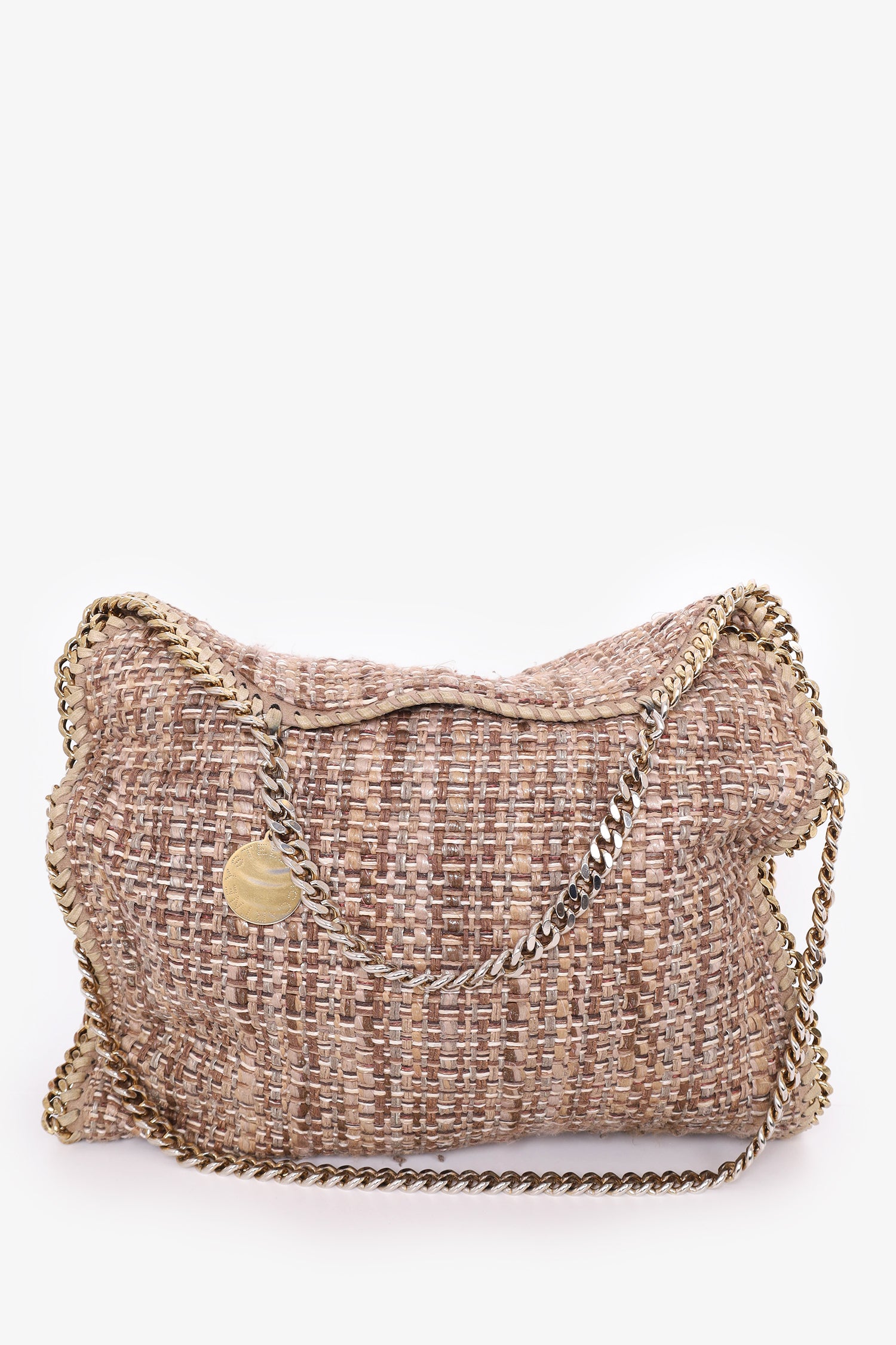 image of Stella McCartney Brown Tweed Falabella Boucle Fold-over Tote Bag