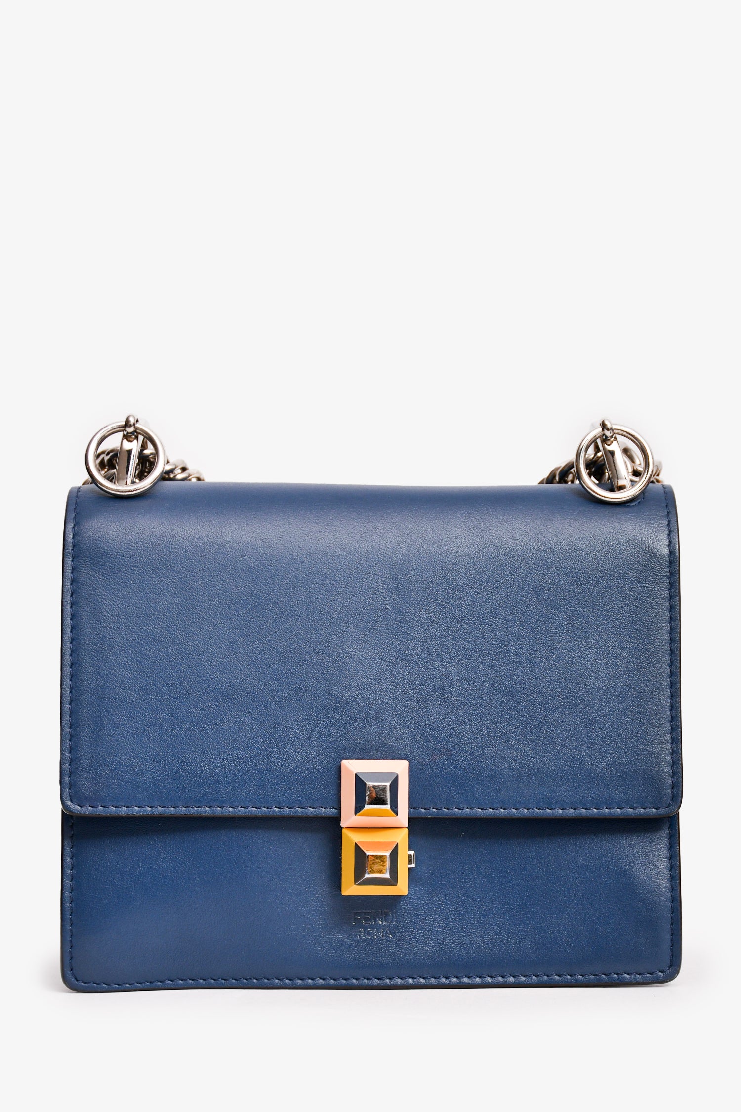 image of Fendi Navy Leather Small Kan Shoulder Bag