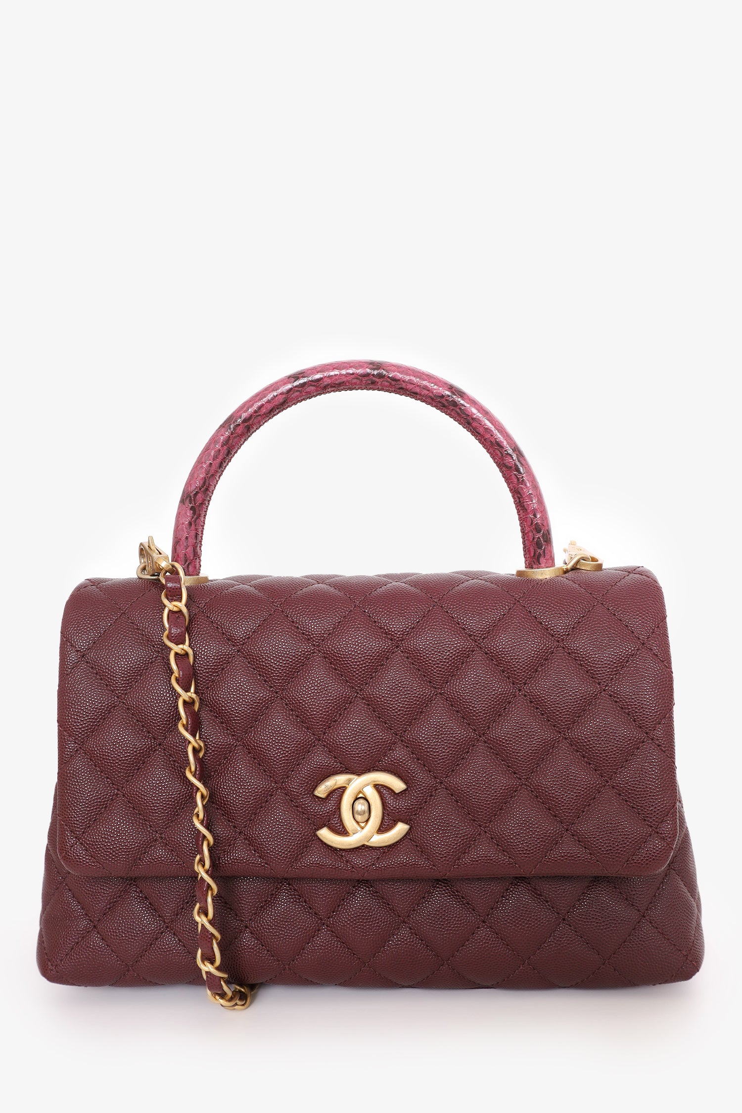 image of Pre-Loved Chanel™ 2018 Red Caviar Medium Python Coco Handle Bag