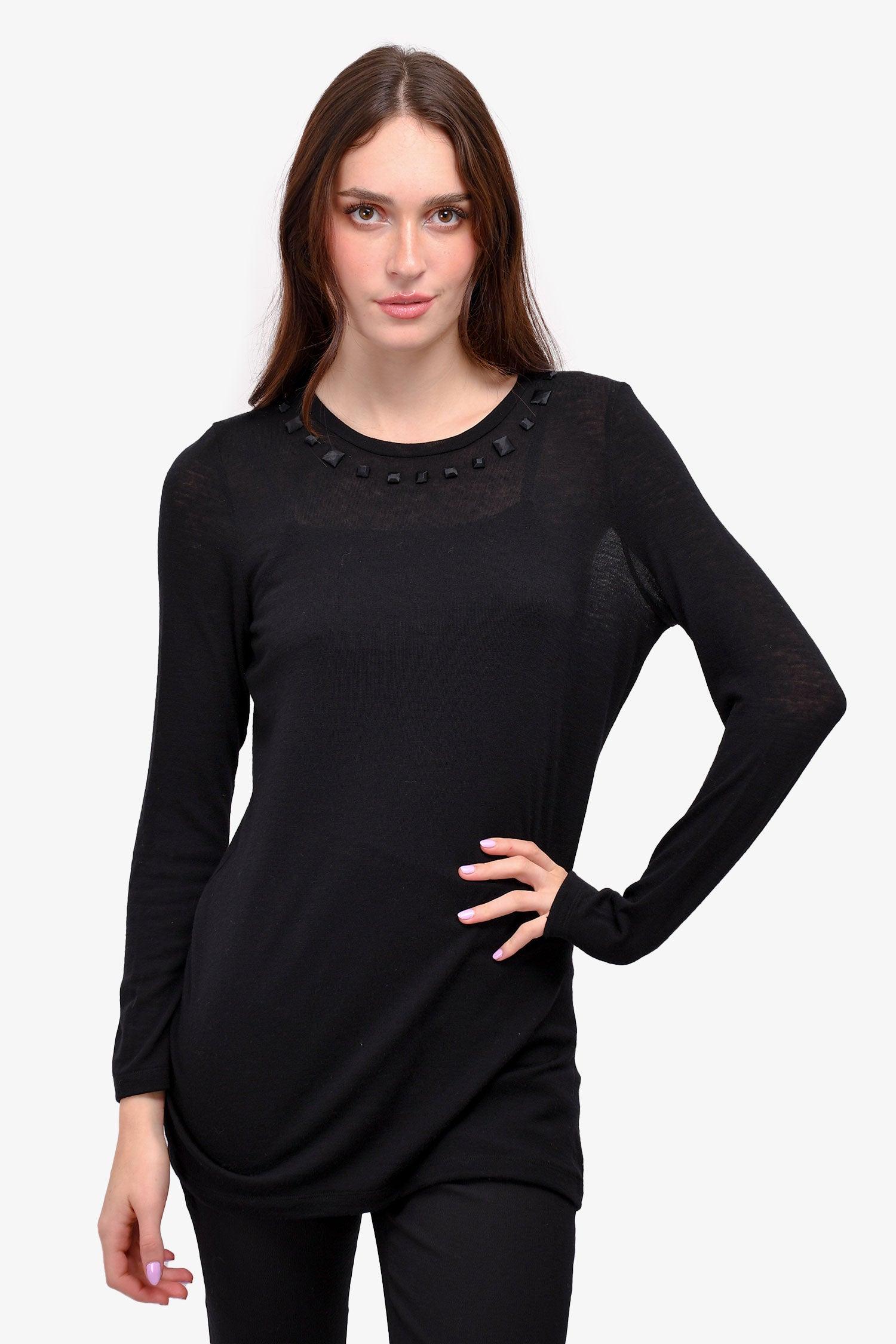 Image of Jil Sander Navy Black Cashmere Top Size L