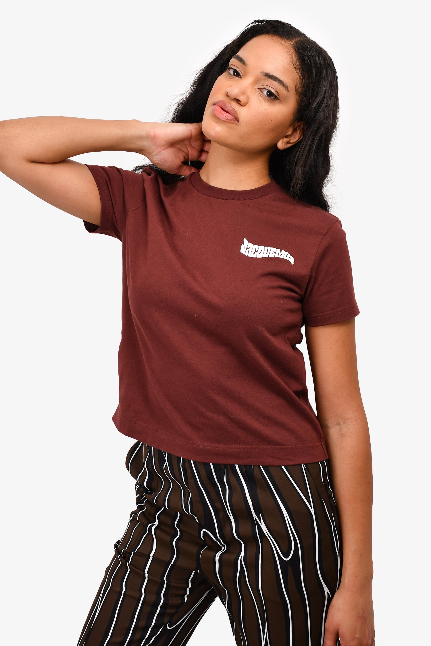 image of Jacquemus Brown Logo Cropped T-Shirt Size S