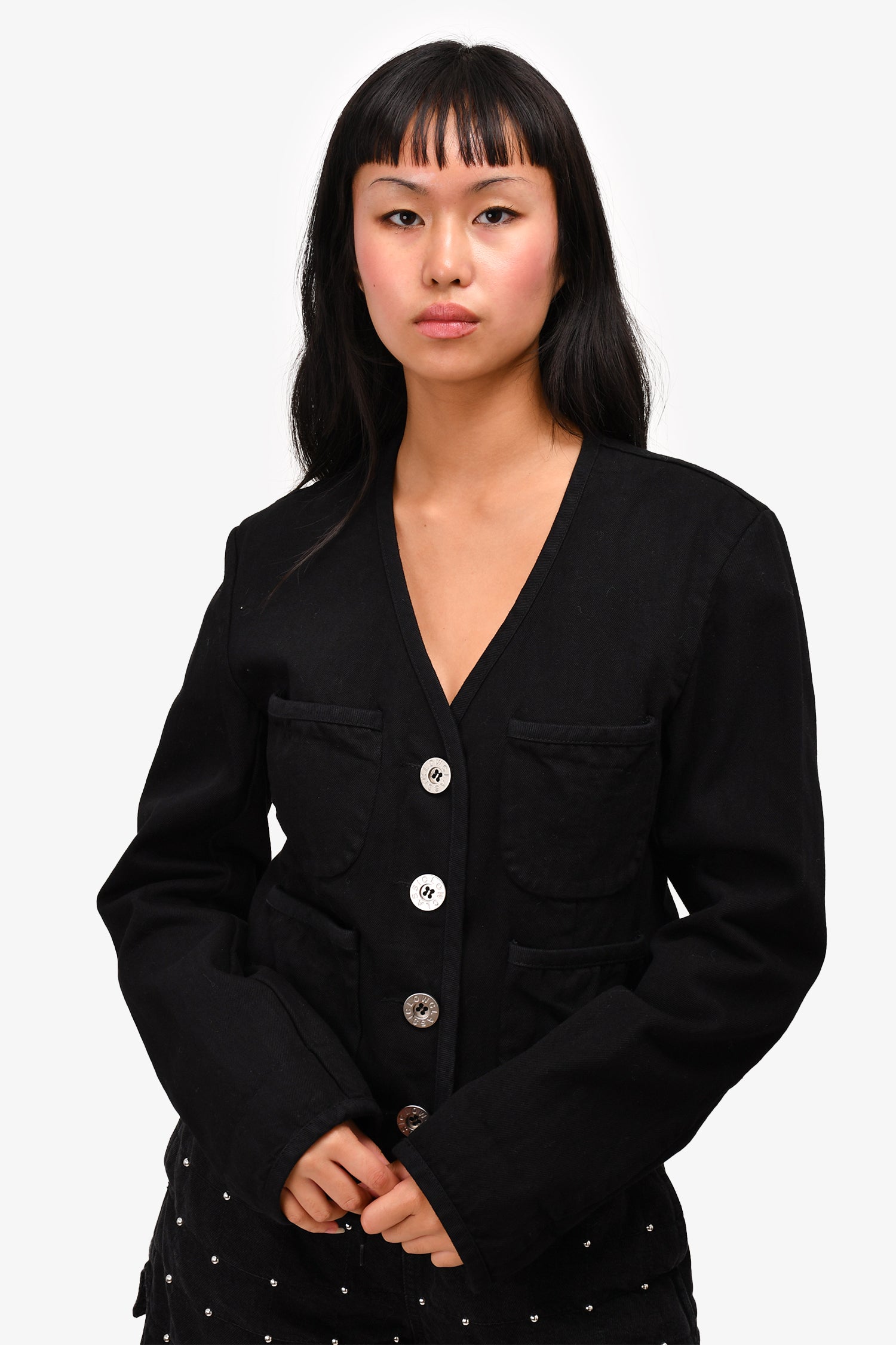 image of Low Classic Black Denim 'Pocket' Short Jacket Size L