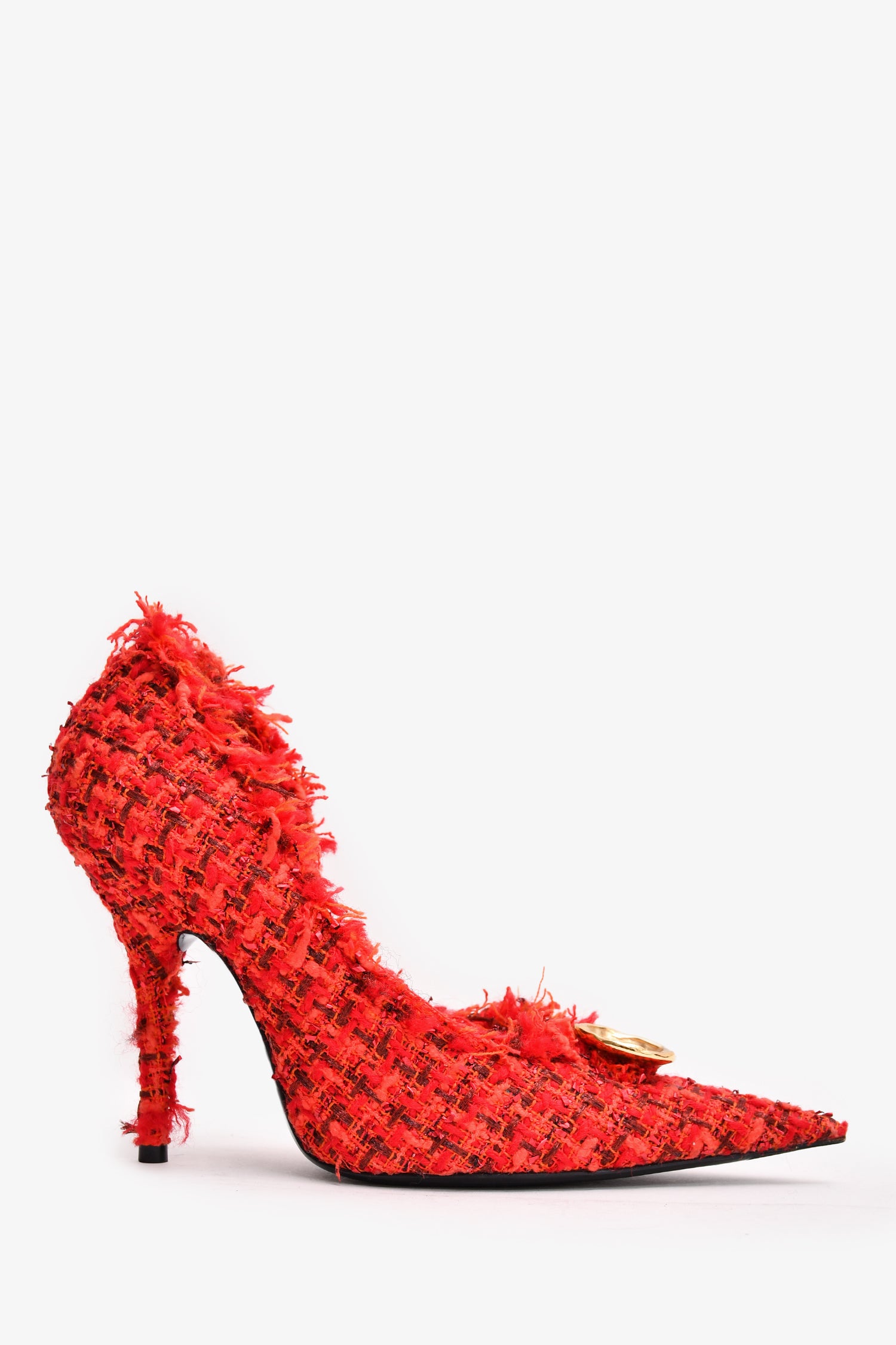 Image of Balenciaga Red Tweed Knife Heels with Gold Button Size 36