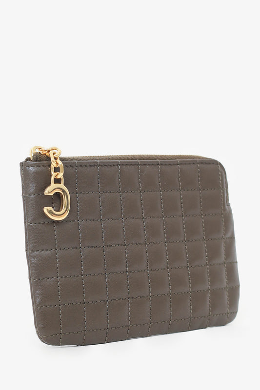 Celine Khaki Green Quilted C-Charm Compact Zip Wallet