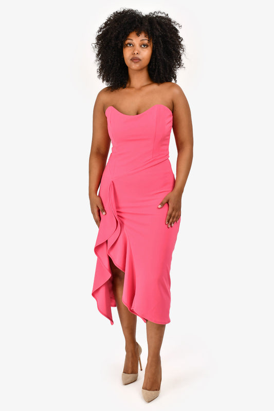 Katie May Pink Strapless Ruffled Slit Midi 'Rowan' Dress Size M