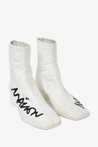MM6 Maison Margiela Cream Ribbed Wool Leggings with Wavy Trim Size