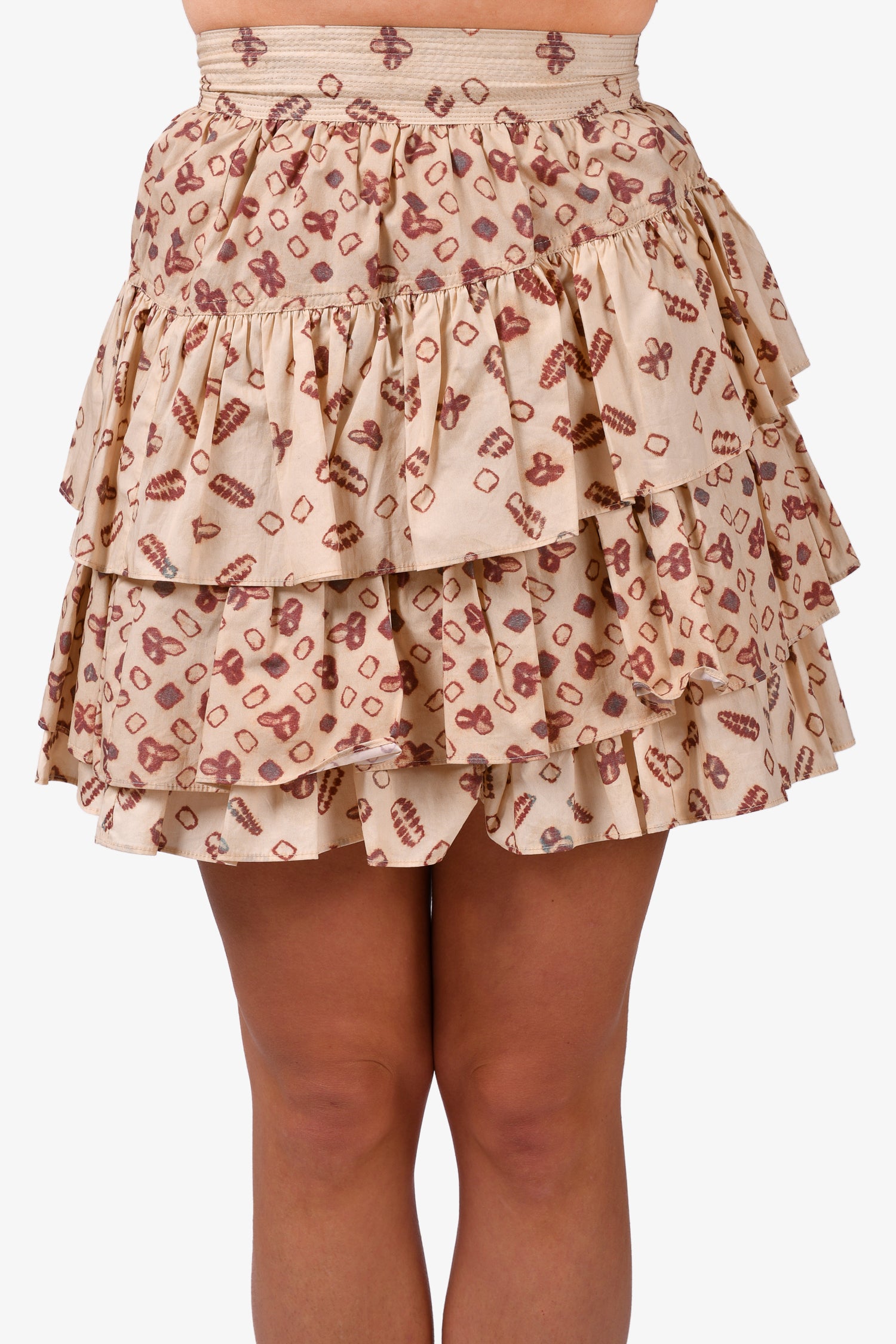 Image of Ulla Johnson Beige/Rust Printed Ruffle 'Aminta' Mini Skirt Size 0