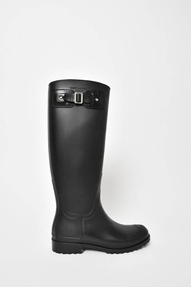 CHANEL Rubber Camellia Rain Boots 41 Dark Blue 1247008