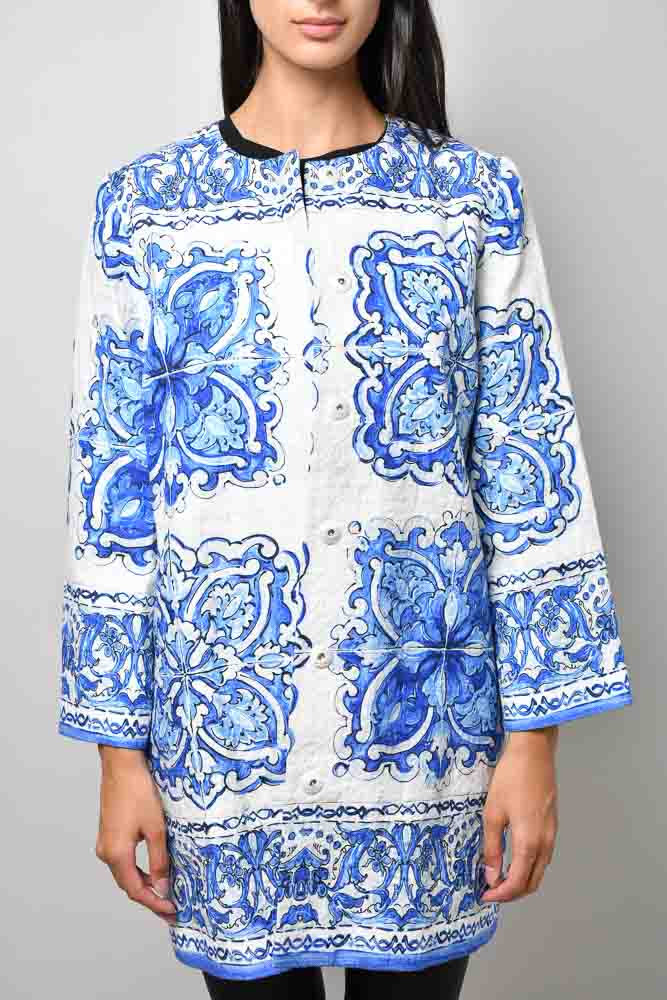 Dolce & Gabbana Blue/White Printed 3/4 Sleeve Jacket Size 44 – Mine & Yours  - Vancouver Luxury Fashion Resale + Consignment