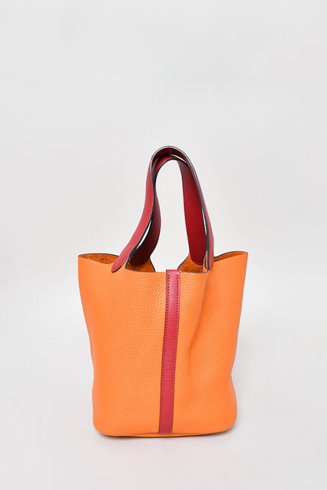 Hermés Picotin 26 Bucket Handbag Orange Taurillon Clemence Leather