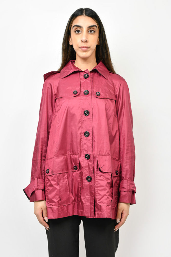 image of Burberry Magenta Sheen Button Up Trench Coat Size 2 US