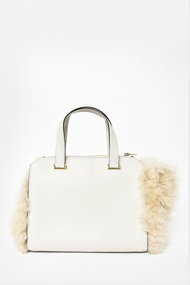 image of Valextra Grey Leather Fur Sided Top Handle with Strap