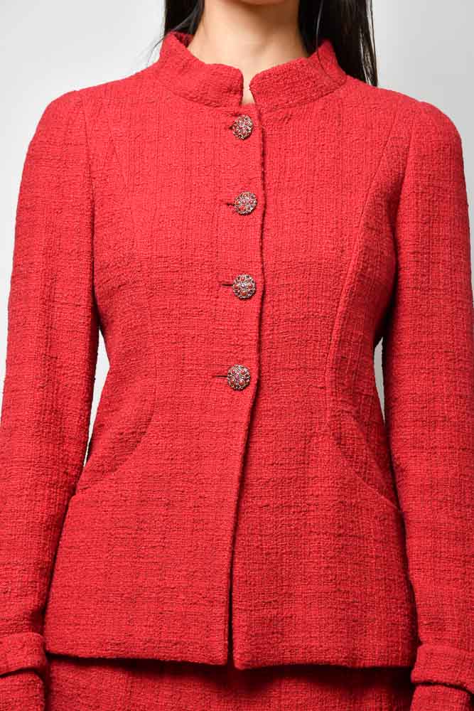 Chanel Vintage Red Tweed/Silk CC Button Blazer + Matching Skirt Set Si –  Mine & Yours - Vancouver Luxury Fashion Resale + Consignment