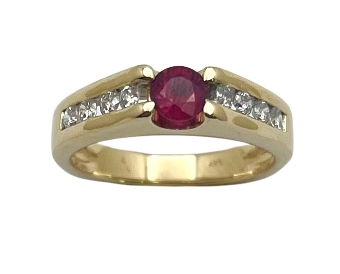 Ruby Ring with Channel Set Diamonds - Yellow Gold