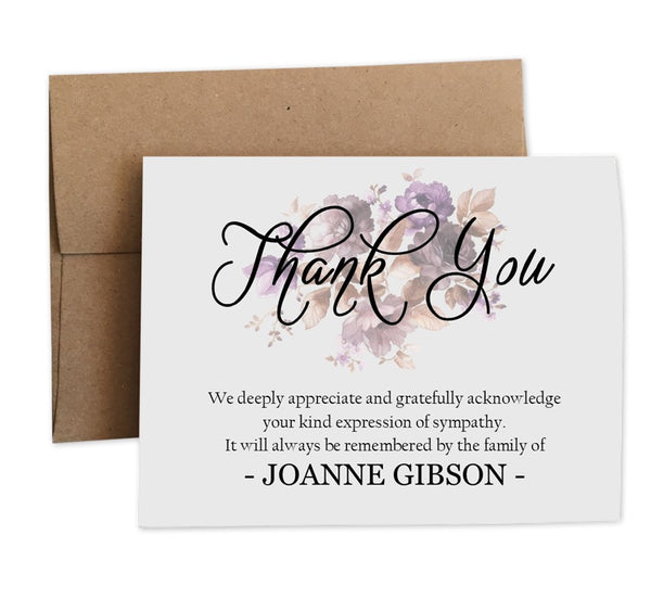 Personalized Funeral Acknowledgement Cards - Floral Purple – High ...