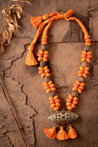 Orange Patwa and Dokra (Brass) Jewellery