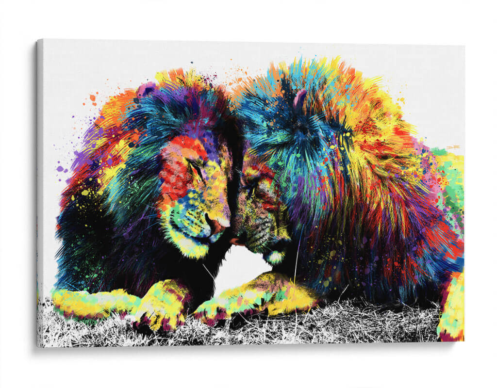 Familia de Leones Colorido - Hue Art Cuadro Decorativo, Canvas Lab