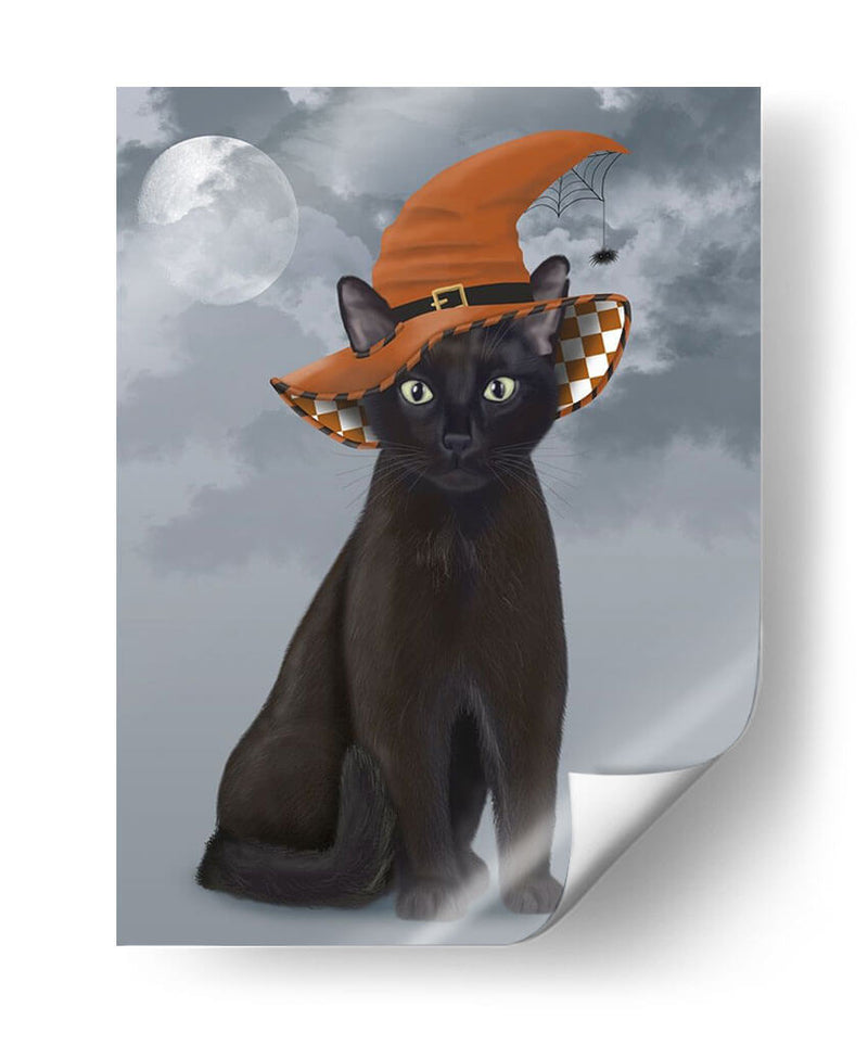 Gato Negro De Halloween En Sombrero De Brujas - Fab Funky | Cuadro decorativo de Canvas Lab