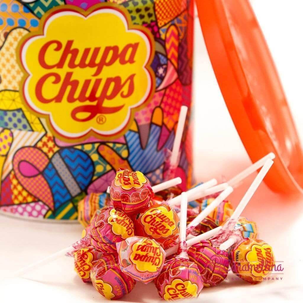 CHUPA CHUPS in a metal bucket, 150 lollies - 1.8 kg pack