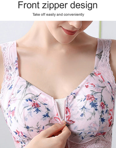 FLORAL PRINT FRONT ZIPPER POST SURGICAL BRA WITH POCKETS – Losha