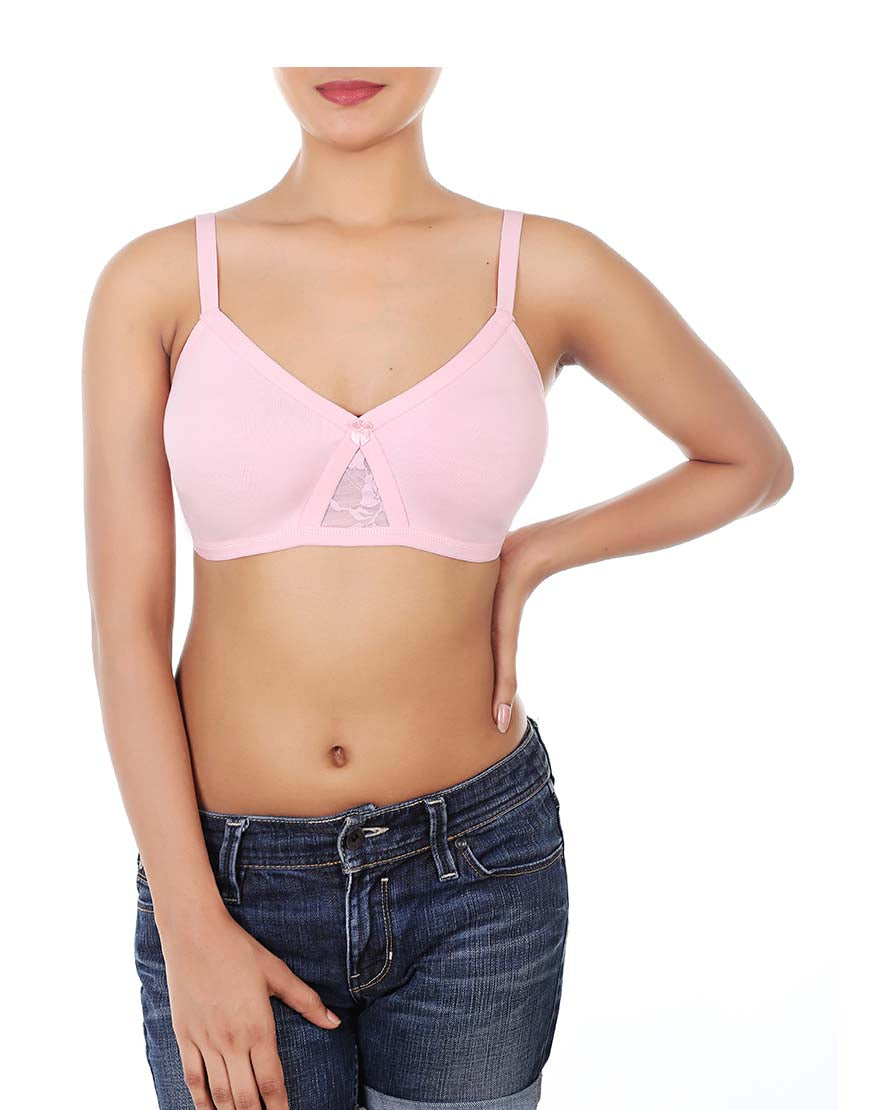 WIREFREE SUPER SUPPORT BRA WITH TOUCH OF LACE-Baby Pink