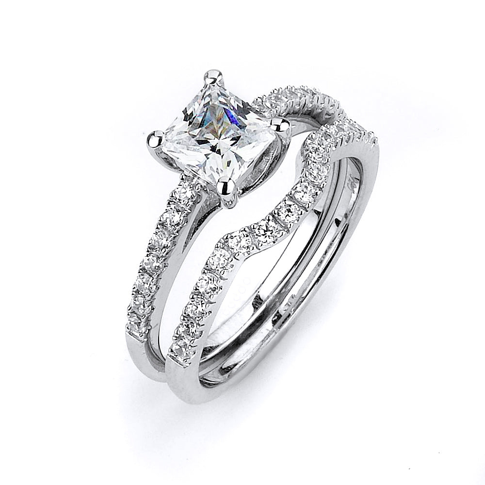 Sterling silver wedding ring with an engagment ring with rhodium plating