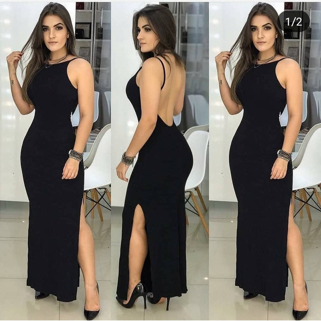 vestido canelado com salto