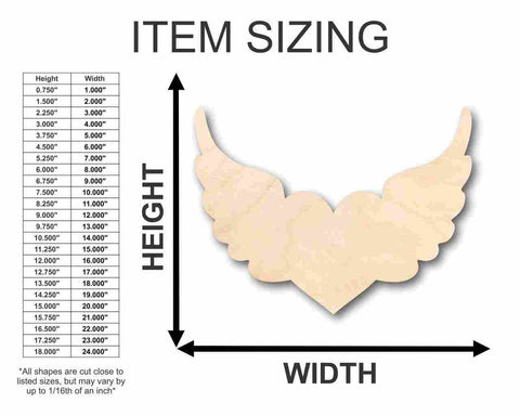 Unfinished Wooden Cutout Craft Winged Heart Shape up to 24" DIY Valentines day wedding shower-24 Hour Crafts