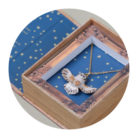 Barn owl necklace in Beautiful box