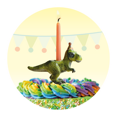 Dinosaur Cake topper with bunting in the background