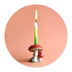 Mushroom Cake Topper with peach background