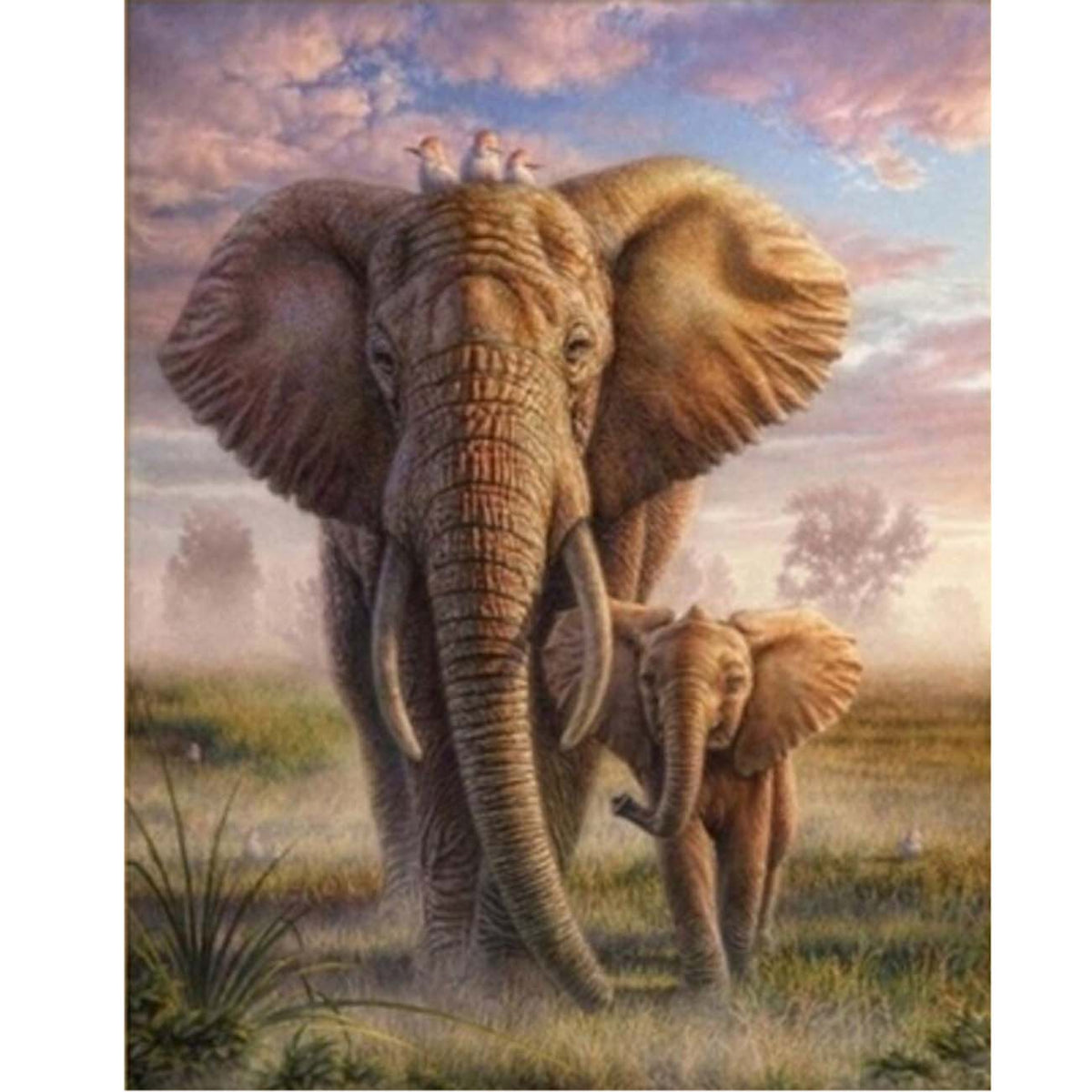 Prairie Elephants and Baby Elephants 5D Diamond Painting