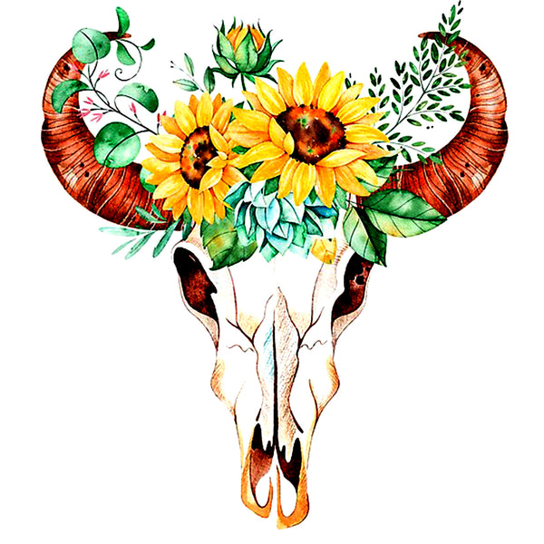 Download Yellow Sunflower Cow Skull 5D Diamond Painting ...