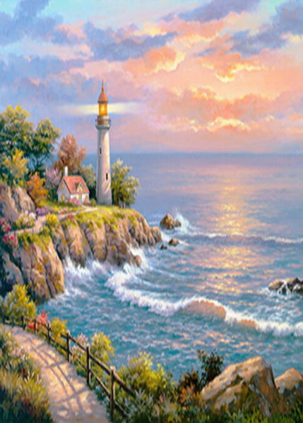 Circular Sunflower Lighthouse Scenery Diamond Painting Kits - Temu