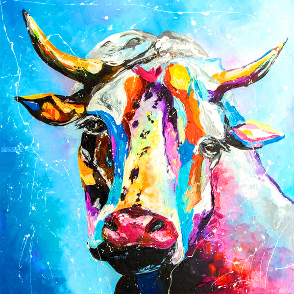  Qukle Colorful Cow Diamond Painting,5D Flowers Diamond