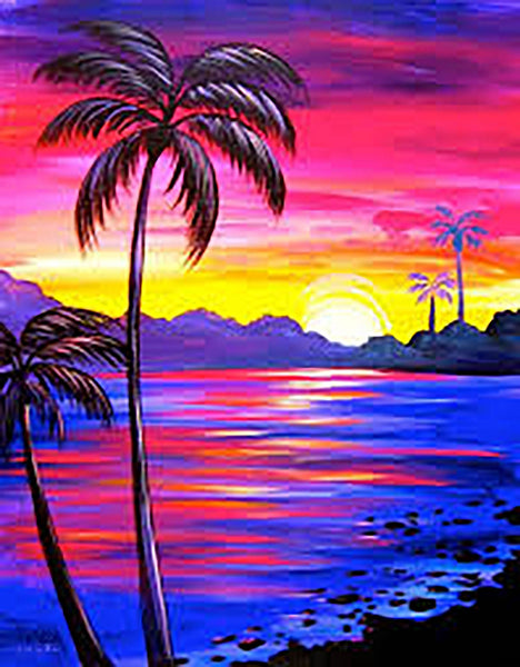 IPISSOI Diamond Painting Ocean Tropical Palm Tree Coastal Beach Sunset Kit  for Adults Full Round Drill Diamond Art Painting by Number Kits Gem Art