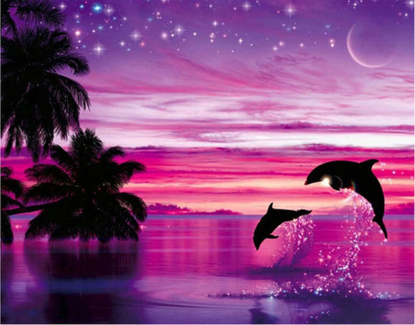 Sunset Tree Dolphin 5D Diamond Painting 5diamondpainting