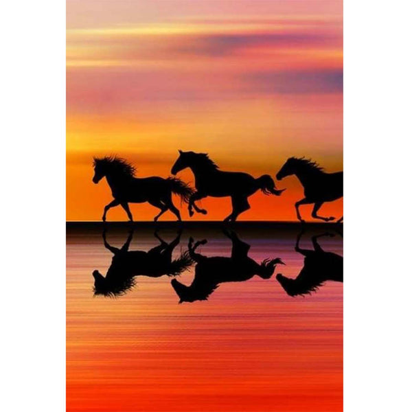 RMSGOZO 5D Horses Prancing On The Beach Diamond Painting Kits - Yellow  Sunset Full Round Diamond Art Kits for Adults and Kids, for Wall Decor 