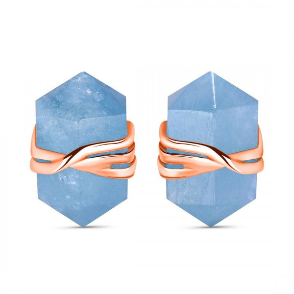 Pencil point Aquamarine earring set in Rose Gold.