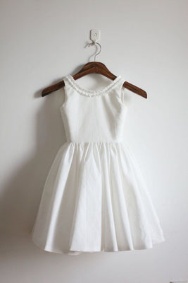 White Low Back Flower Girl Dress, misaislestyle