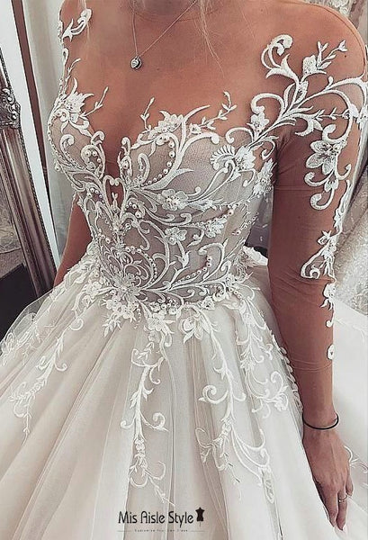 Fashion French Lace Long Sleeve Plus Size Wedding Dress – misaislestyle